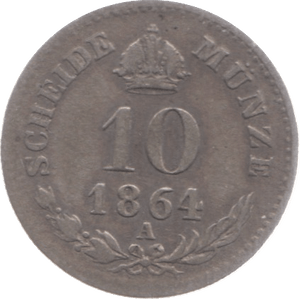 1864 AUSTRIA SILVER 10 KREUZER - SILVER WORLD COINS - Cambridgeshire Coins