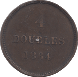 1864 GUERNSEY 4 DOUBLES - WORLD COINS - Cambridgeshire Coins