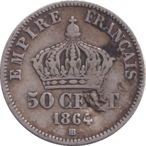 1864 SILVER 50 CENT FRANCE - SILVER WORLD COINS - Cambridgeshire Coins