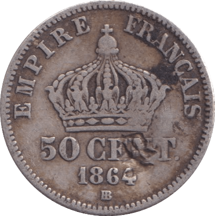 1864 SILVER 50 CENT FRANCE - SILVER WORLD COINS - Cambridgeshire Coins