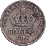 1864 SILVER 50 CENT FRANCE - SILVER WORLD COINS - Cambridgeshire Coins