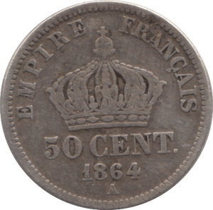 1864 SILVER 50 CENTIMES FRANCE - WORLD COINS - Cambridgeshire Coins