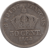 1864 SILVER 50 CENTIMES FRANCE - WORLD COINS - Cambridgeshire Coins