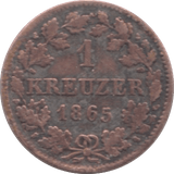 1865 BAVARIA ONE KREUZER - SILVER WORLD COINS - Cambridgeshire Coins