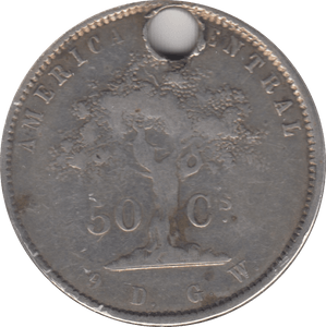 1865 SILVER 50 CENTAVOS COSTA RICA - SILVER WORLD COINS - Cambridgeshire Coins