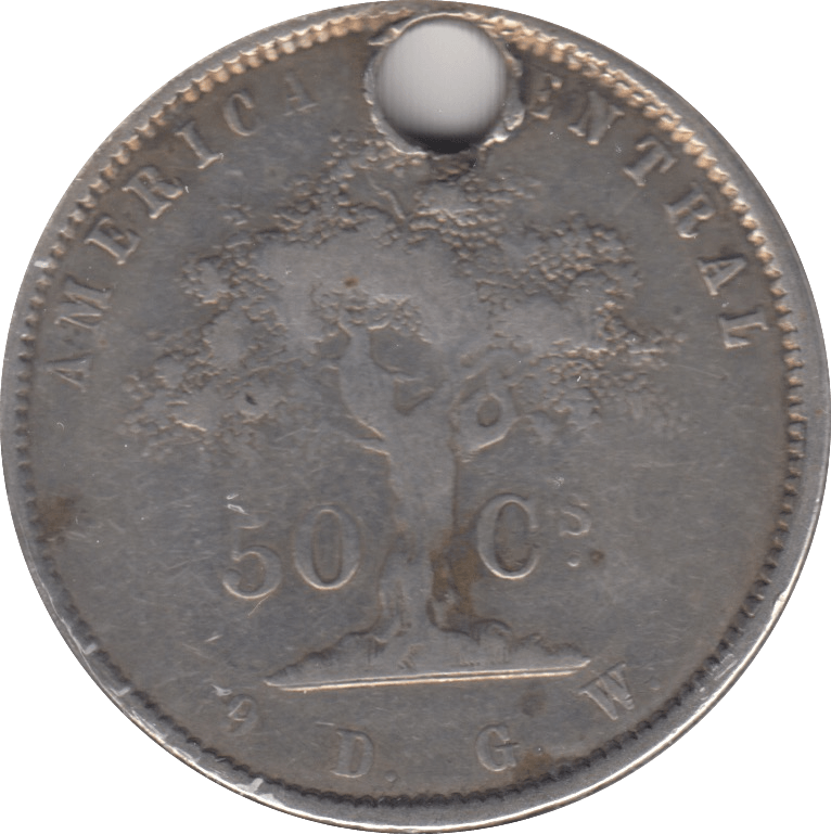 1865 SILVER 50 CENTAVOS COSTA RICA - SILVER WORLD COINS - Cambridgeshire Coins