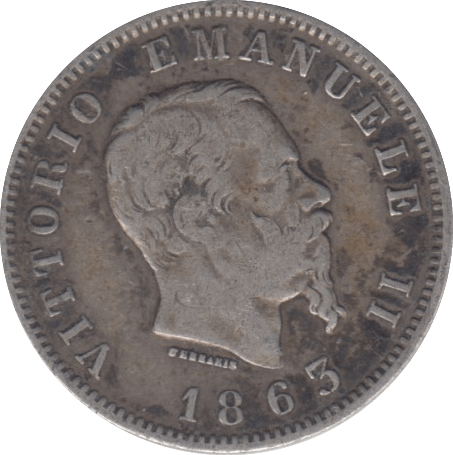 1865 SILVER ITALY ONE LIRA - WORLD COINS - Cambridgeshire Coins
