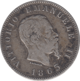 1865 SILVER ITALY ONE LIRA - WORLD COINS - Cambridgeshire Coins