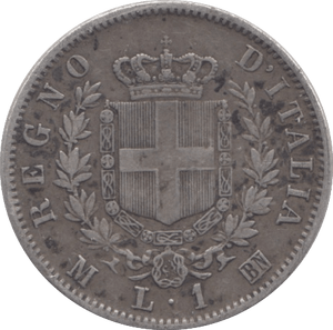 1865 SILVER ITALY ONE LIRA - WORLD COINS - Cambridgeshire Coins