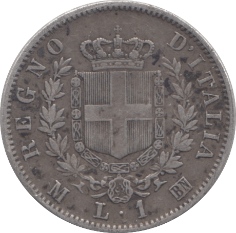 1865 SILVER ITALY ONE LIRA - WORLD COINS - Cambridgeshire Coins