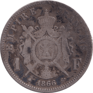 1866 SILVER 1 FRANC FRANCE - SILVER WORLD COINS - Cambridgeshire Coins