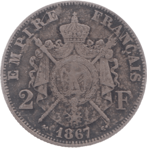 1867 FRANCE SILVER TWO FRANCS - SILVER WORLD COINS - Cambridgeshire Coins