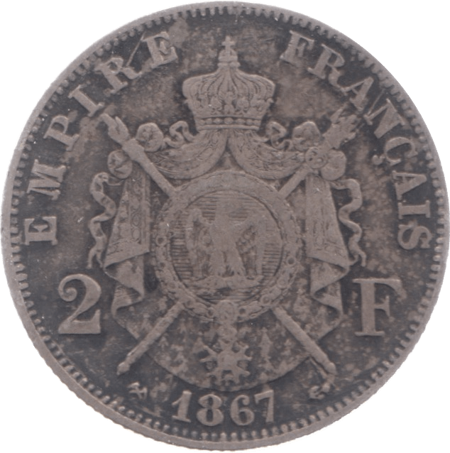 1867 FRANCE SILVER TWO FRANCS - SILVER WORLD COINS - Cambridgeshire Coins