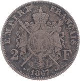 1867 FRANCE SILVER TWO FRANCS - SILVER WORLD COINS - Cambridgeshire Coins