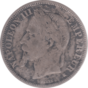 1867 FRANCE SILVER TWO FRANCS - SILVER WORLD COINS - Cambridgeshire Coins