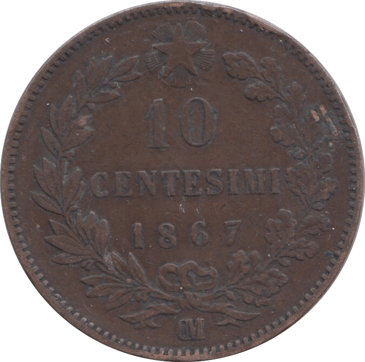 1867 ITALY 10 CENTESIMI - WORLD COINS - Cambridgeshire Coins