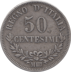 1867 SILVER 50 CENTESIMI ITALY - SILVER WORLD COINS - Cambridgeshire Coins