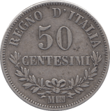 1867 SILVER 50 CENTESIMI ITALY - SILVER WORLD COINS - Cambridgeshire Coins