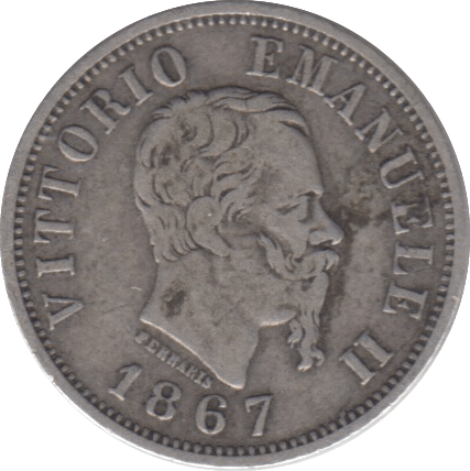 1867 SILVER 50 CENTESIMI ITALY - SILVER WORLD COINS - Cambridgeshire Coins