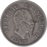 1867 SILVER 50 CENTESIMI ITALY - SILVER WORLD COINS - Cambridgeshire Coins