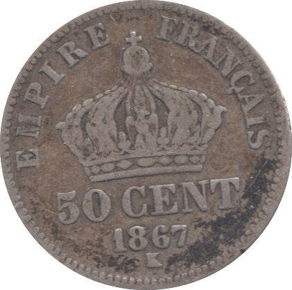 1867 SILVER 50 CENTS FRANCE - SILVER WORLD COINS - Cambridgeshire Coins