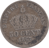 1867 SILVER 50 CENTS FRANCE - SILVER WORLD COINS - Cambridgeshire Coins