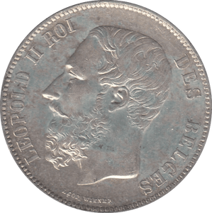 1867 SILVER BELGIUM 5 FRANCS. VERY HIGH GRADE - SILVER WORLD COINS - Cambridgeshire Coins