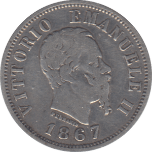 1867 SILVER FIFTY CENTESIMI ITALY - SILVER WORLD COINS - Cambridgeshire Coins