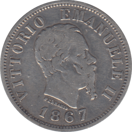 1867 SILVER FIFTY CENTESIMI ITALY - SILVER WORLD COINS - Cambridgeshire Coins