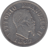 1867 SILVER FIFTY CENTESIMI ITALY - SILVER WORLD COINS - Cambridgeshire Coins