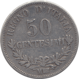 1867 SILVER FIFTY CENTESIMI ITALY - SILVER WORLD COINS - Cambridgeshire Coins