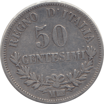 1867 SILVER FIFTY CENTESIMI ITALY - SILVER WORLD COINS - Cambridgeshire Coins