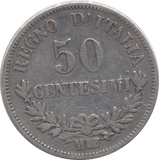 1867 SILVER FIFTY CENTESIMI ITALY - SILVER WORLD COINS - Cambridgeshire Coins