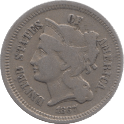 1867 THREE CENTS USA - WORLD COINS - Cambridgeshire Coins