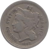 1867 THREE CENTS USA - WORLD COINS - Cambridgeshire Coins