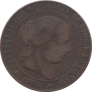 1868 5 CENTIMOS SPAIN - WORLD COINS - Cambridgeshire Coins