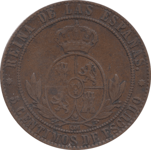 1868 5 CENTIMOS SPAIN - WORLD COINS - Cambridgeshire Coins