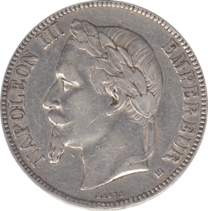 1868 FRENCH SILVER 5 FRANC - SILVER WORLD COINS - Cambridgeshire Coins