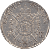 1868 FRENCH SILVER 5 FRANC - SILVER WORLD COINS - Cambridgeshire Coins