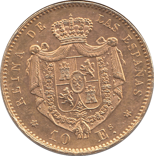 1868 GOLD 10 ESCUDOS SPAIN - Gold World Coins - Cambridgeshire Coins