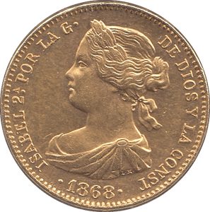 1868 GOLD 10 ESCUDOS SPAIN - Gold World Coins - Cambridgeshire Coins