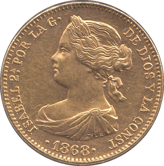 1868 GOLD 10 ESCUDOS SPAIN - Gold World Coins - Cambridgeshire Coins