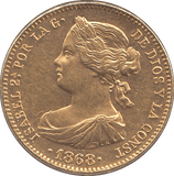 1868 GOLD 10 ESCUDOS SPAIN - Gold World Coins - Cambridgeshire Coins
