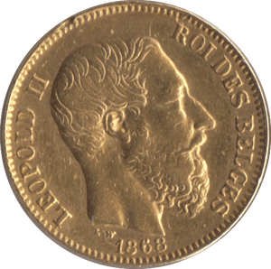 1868 GOLD BELGIUM 20 FRANCS - Gold World Coins - Cambridgeshire Coins