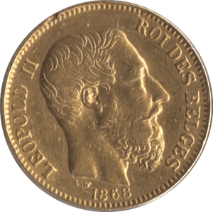 1868 GOLD BELGIUM 20 FRANCS - Gold World Coins - Cambridgeshire Coins