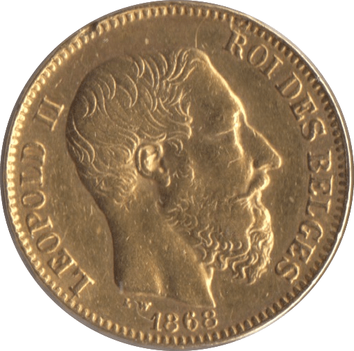 1868 GOLD BELGIUM 20 FRANCS - Gold World Coins - Cambridgeshire Coins