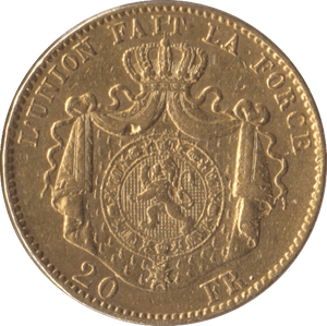 1868 GOLD BELGIUM 20 FRANCS - Gold World Coins - Cambridgeshire Coins