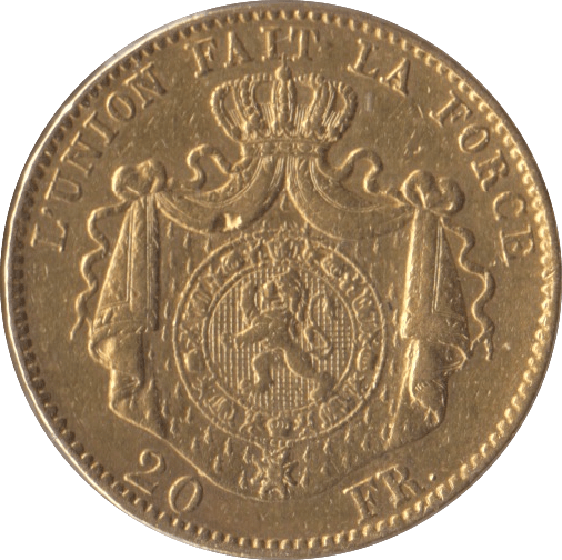 1868 GOLD BELGIUM 20 FRANCS - Gold World Coins - Cambridgeshire Coins
