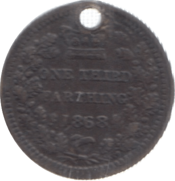 1868 ONE THIRD FARTHING ( VF ) HOLED - One Third Farthing - Cambridgeshire Coins