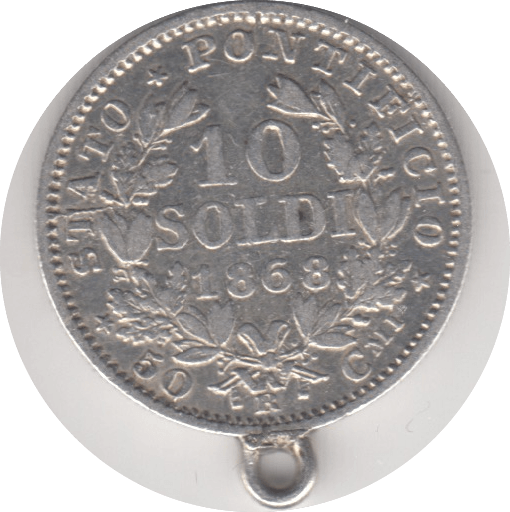 1868 SILVER 10 SOLDI PAPAL STATES - SILVER WORLD COINS - Cambridgeshire Coins